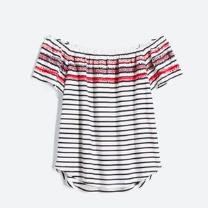 THML Womens Mirah Off The Shoulder Embroidered Knit Top Size L Striped